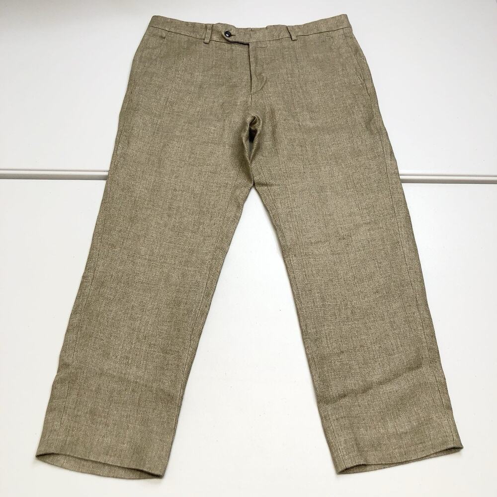 Men's Linen-Blend Khaki Dress Pants - Classic Straight Fit
